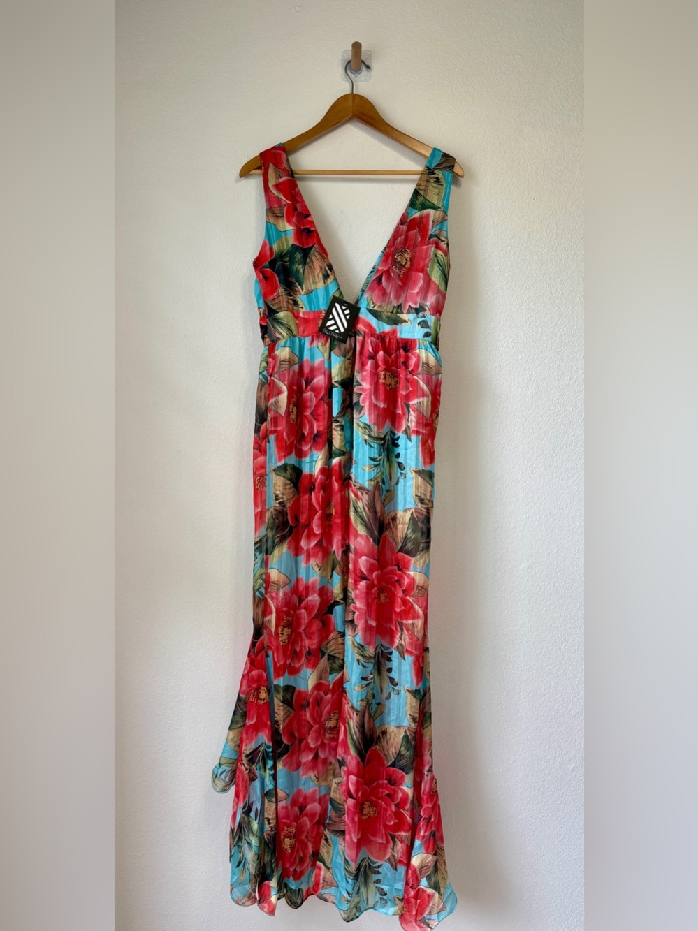 Blithe Floral Plunge Neck Ruffle Hem Maxi Dress NWT Size L - Picture 4 of 7
